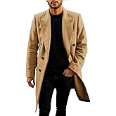PASLTER Mens Trench Coat Mid Long Double Breasted Slim Fit Peacoat Notched Lapel Winter Business Overcoat