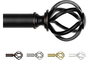 Black Curtain Rod 32 to 58 Inch (2.6-4.8 ft), USFOOK 7/8 Curtain Rods for Windows 20 to 54 Inch, Telescoping Splicing Drapery Rods with Twisted Cage Finials