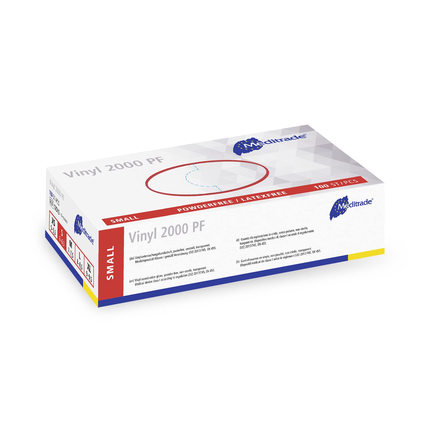 Examination Gloves - Medium, Powderless, Hypoallergenic, Heavy Duty, Latex Free, Long Cuff, Ambidextrous, Disposable, for Any Sector, Bulk Buy (Clear) (Small) - Meditrade Vinyl 2000 PF