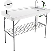 Avocahom Folding Fish Cleaning Table Portable Camping Sink Table with Faucet Drainage Hose & Sprayer Outdoor Fish Fillet Clea