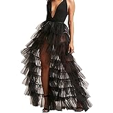 Black Ruffle Skirt Long Tulle Skirt for Women Tulle Maxi Skirts Long Tutu Skirts for Women Detachable Train Dress