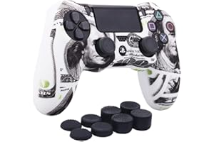 YoRHa Water Transfer Printing Camouflage Silicone Cover Skin Case for Sony PS4/slim/Pro Dualshock 4 Controller x 1(US Dollar) with Pro Thumb Grips x 8