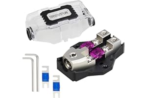 BRIGHTFUN 2 Way Fused Distribution Block, 1 X 0/2/4Gauge in / 2 X 4/8/10 Gauge Out Fuse Block with 60A, 100A Fuses for Auto UTV Boat Stereo Amp