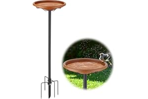FEBLOMST Bird Bath for Outside, Garden Birdbaths for Outdoors, 47 inch Tall Bird Bath with Detachable Bowl as Hummingbird Feeder, Metal Wild Bird Bath Stand with 5-Prong Stake Base, Bird-Friendly Brown Color