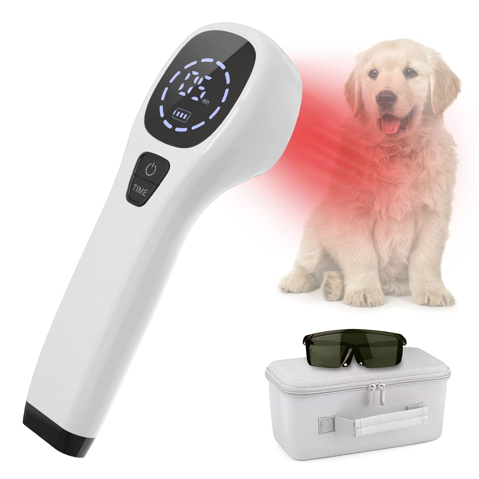 iKeener Pet/Vet Therapy Device,Cold Laser Therapy Relieve Animal's Muscle Joint Pain,Portable Handheld Red Light Therapy Device,for Dogs,Cats,Horses and Others (White, 12 * 650nm+2 * 808nm) — image 1