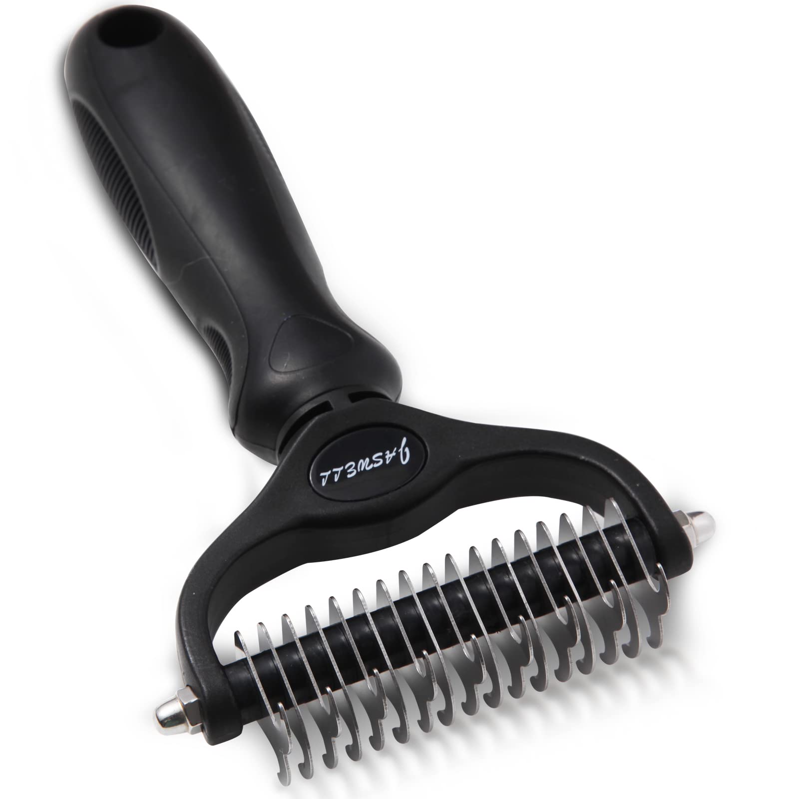JASWELL Pet Grooming Tool Dematting Comb for Dogs& Cats 2 Sided Undercoat Rake for Easy Mats &Tangles Removing(black)