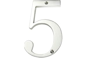 HASWARE House Number Sign 4 inch Modern Door Numbers Signage Plaque Street Home Address Numerals Zinc Alloy (5, Silver)