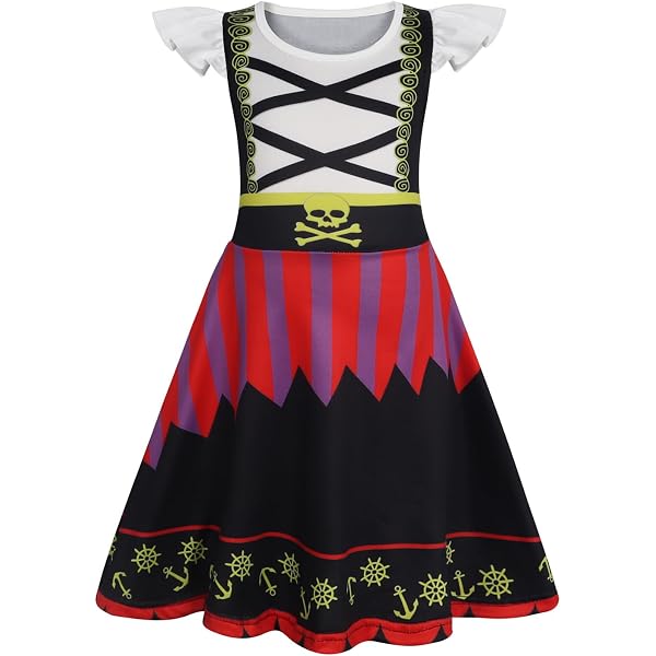 Girls Pirate Costume Set - Buccaneer Dress, Scarf, Sword & Hook For Halloween & Dress-Up (Ages 3-10)