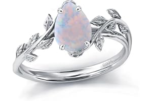 Wasee Natural Moss Agate Ring 925 Sterling Silver Opal Birthstone Ring 925 Sterling Silver Leaf Promise Ring for Her Birthday Anniversary Jewelry for Women