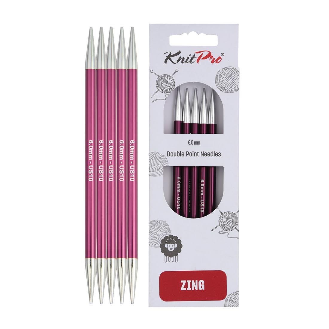 KnitPro Zing Double Pointed Needles 6" (15cm) | 6.00mm