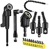 17Pcs Flexible Drill Bit Extension Set with Strong Magnetic Bit Holder, 105&deg; &amp; 360&deg; Right Angle Drill Adapter, Rotatable Screwdriver Bits, for Tight Spaces DIY