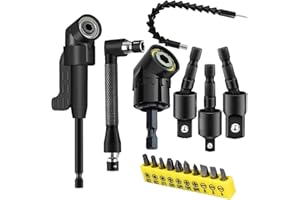 AIONNEWIE 17-Pieces Flexible Drill Bit Extension Set with 3 rotatable socket adapters, 2 hex shank 105° right angle drill attachments, 10 short screwdriver bits, and a 90° angled bit with a flexible extension