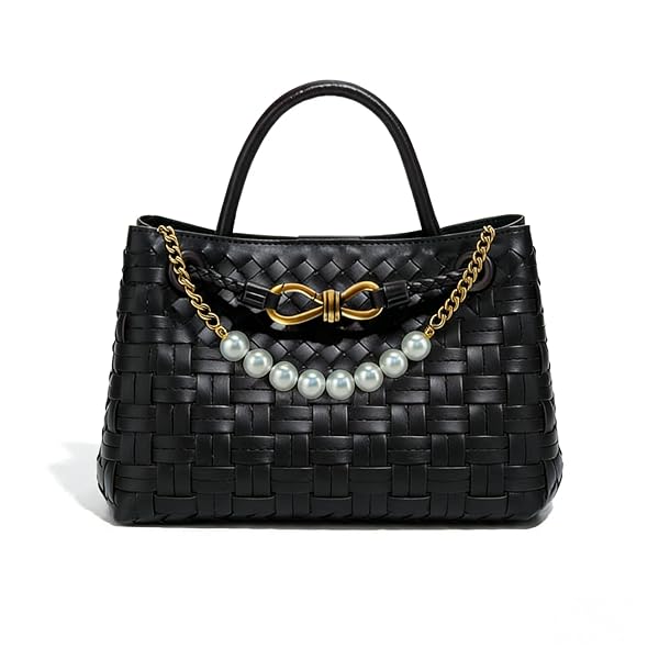 WOVEN TOTE BAG FOR WOMEN WITH REMOVABLE PEARL...