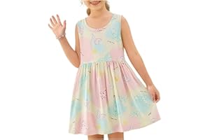 Whimsyria Girls Summer Swing Dresses Floral Printed Loose Crewneck Sleeveless A-Line Casual Dress for 2-12 Years