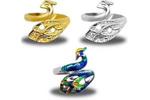 BLMHTWO 3 Pieces Crochet Ring Adjustable Yarn Ring for Crocheting Peacock Shape Knitting Loop Open Finger Ring for Mother Grandma Thanksgiving Presents Finger Yarn Guide Crochet Accessories
