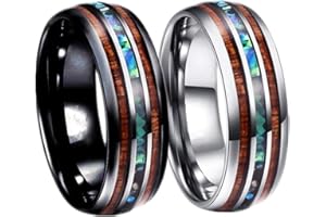 helegeSONG Rings Jewelry, Fashion Unisex Wooden Abalone Shell Titanium Steel Ring Wedding Party Jewelry - Black US 10