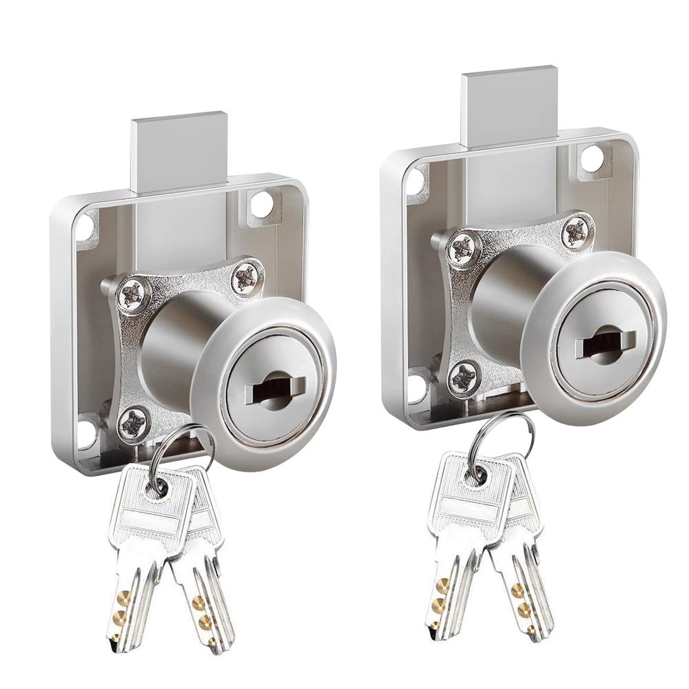 KiKiHong 2 Pack Drawer Locks - Cylinder Cam Security Locks for Cupboard Drawer, with Keys - Zinc Alloy