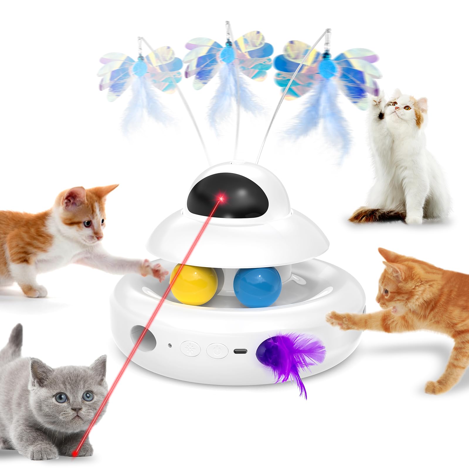 Photo 1 of MOHAYA Interactive Cat Toys for Indoor Cats,4-in-1 Automatic Kitten Toy,Motion Activated Electronic Fluttering Butterfly,Track Balls, Moving Feather Toys for All Breeds,USB Rechargeable