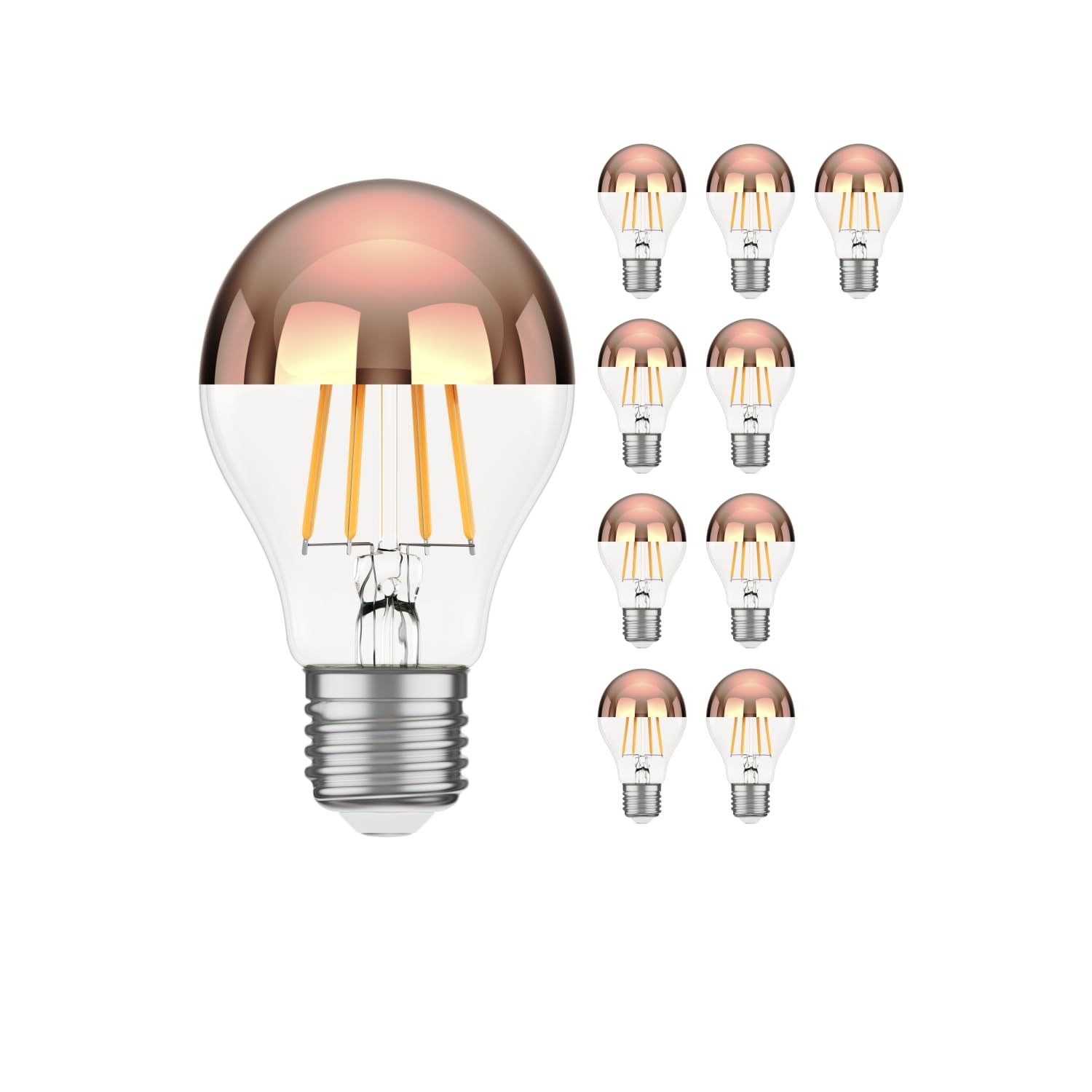 ledscom.de 10 Pieces E27 LED Bulb, A60, Warm White (2600 K), 7.5 W, 839lm, Head Mirror (Rose Gold) — image 1