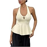 Verdusa Women's Cut Out Dressy Casual Halter Top Elegant Backless Peplum Tops Concert Outfits
