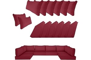 SpaceHop 14 Piece Outdoor Patio Cushion Cover Replacement, Waterproof Patio Cushion Covers, Outdoor Furniture Cushion Covers Set for 6 Seat Wicker Rattan Sofa (Wind Red)