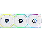 Lian Li UNI Fan SL LCD Wireless 120 Normal Blade (NOT Reverse) White | Triple Pack, Performance ARGB Fan, 1.6" LCD Display, Daisy-Chain Design, Customizable Lighting Effects