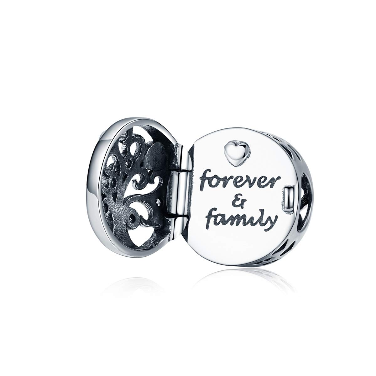 Bijoux Blu Family Collection Open Round Charm for Women Silver Charms Bracelet Engrave Courage Words Charms Design