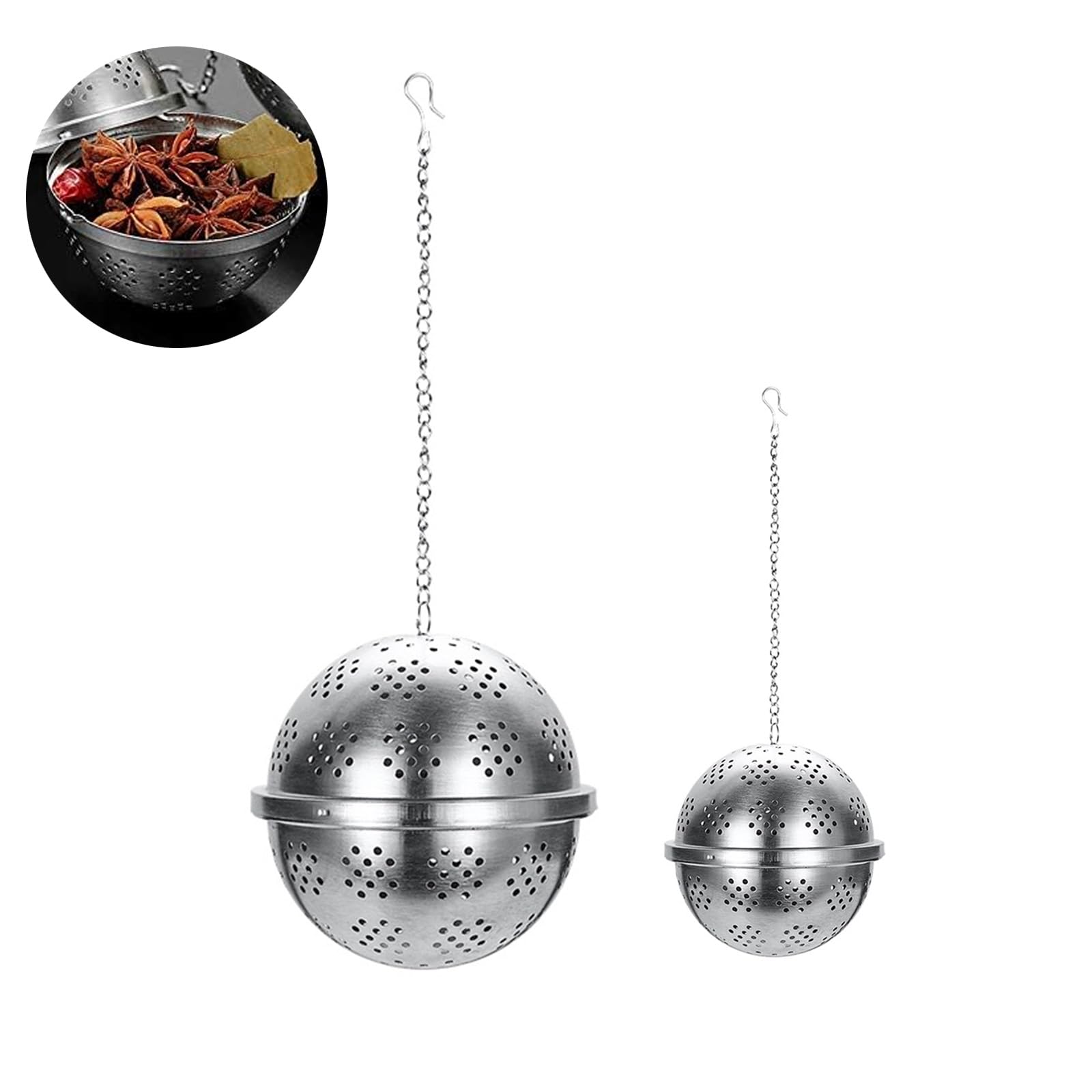 Photo 1 of 2 Pcs small Spice Ball For Cooking, Stainless Steel Tea Ball Strainer, Spice Infuser For Cooking With Extended Chain Hook