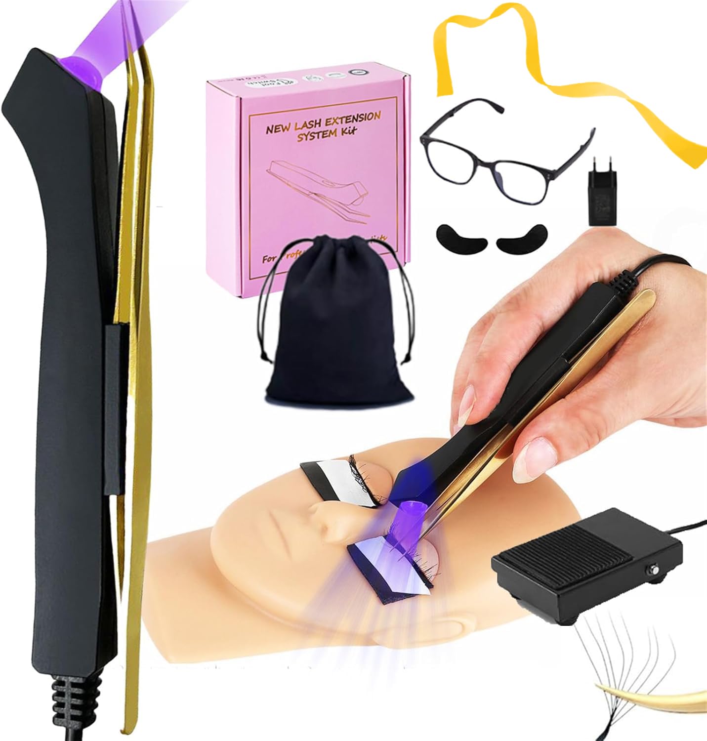 Photo 1 of wgzixezn Uv Lash Lamp with Foot Pedal Portable Eyelash Extension Lamp Uv Eyelash Extension Curing Lamp for Nails Art, Uv Lash Light for Eyelash Extension Light with Tweezers for Beauty Salon