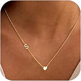 Patwes Valentines Day Gifts for Women Her Teen - Dainty 14K Gold Plated Heart Initial A-Z Pendant Necklace Trendy Sideways Letter Charm Necklace Personalized Name Jewelry