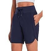 baleaf Women's 7" Athletic Long Running Shorts Workout Gym Quick Dry Hiking Shorts High Waisted Zipper Pocket