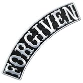 VEGASBEE&reg; Forgiven Patch Embroidered Iron-On Patch Biker Jacket Rider Vest TOP Rocker 12" USA Original (Black-White)