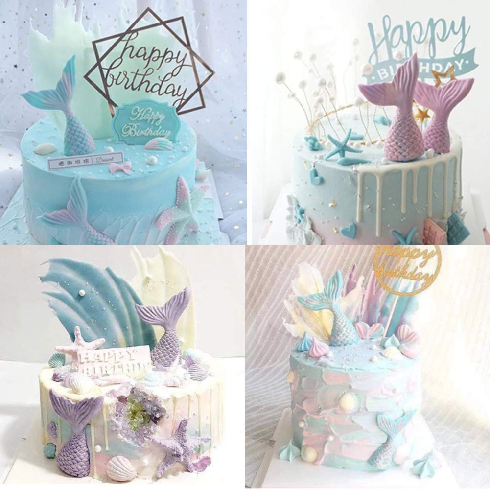 Koogel 21pcs Marine Theme Fondant Silicone Mold,Mermaid Chocolate Mold Mermaid Tail Mold Seahorse Dolphin Seashell Starfish Mold for Cake Decoration Candy Polymer Clay Sugar Craft