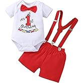 Ippopozzahah Baby Boy 1st Birthday Bow Tie Bodysuit Y Suspenders Pants Clothes set Funny Christmas Outfit