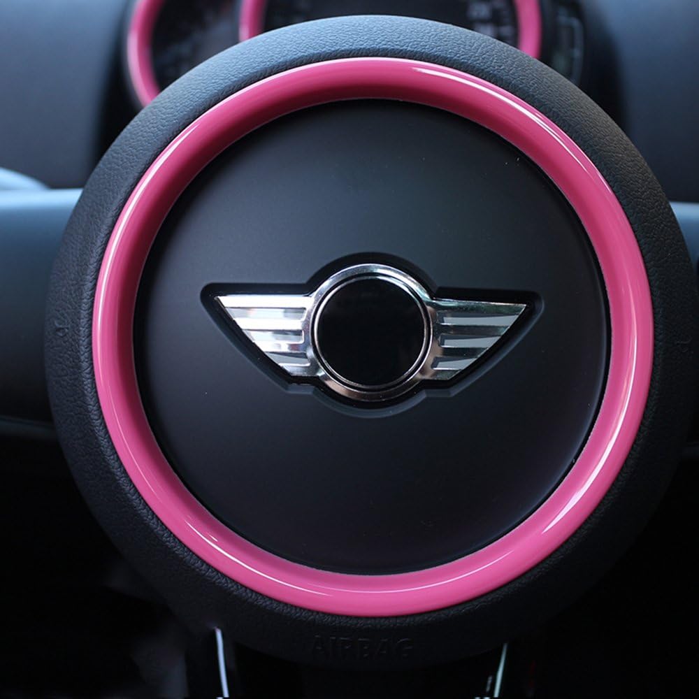 LVBAO Tachometer Centre Display Steering Wheel Air Vent Frame Cover Cap Case for Mini Cooper ONE S JCW F Series Clubman Countryman Hardtop Hatchback (F60 Countryman Steering Wheel, Pink)