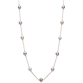 Belacqua Cultured Freshwater Pearl Station Necklace in 10K White or Yellow Gold,Size 6MM-7MM, 18 Inches Dainty Cable Chain, Real Jewelry for Women, Gift Box Included