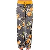 ROSA JUNIO Comfy Pajama Pants for Women Casual Drawstring Floral Palazzo Lounge Pants Stretch Wide Leg Bottoms