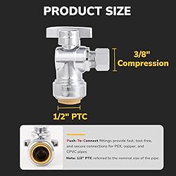 JUWO 6 Pack 1/2" x 3/8" OD Compression Angle Stop