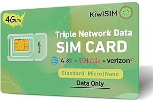 KiwiSIM Prepaid SIM Card Support for AT&T, T-Mobile and Verizon Network, Data SIM Card 4G LET for Unlocked Cellular Security Camera/Router/Mobile WiFi Hotspot, No Contract(Activate Needed)