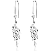 Watforsh 925 Sterling Silver Leaf Earrings Drop Dangle Clear Cubic Zirconia Stone Statement Lightweight Wedding Earrings for Women