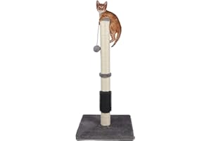 ANWA Tall Cat Scratching Posts for Indoor Cats and Kittens, 32” Vertical Scratching Post with Reinforced Base, Premium Sisal Cat Scratching Post with Dangling Plush Ball and Self-Grooming Brush