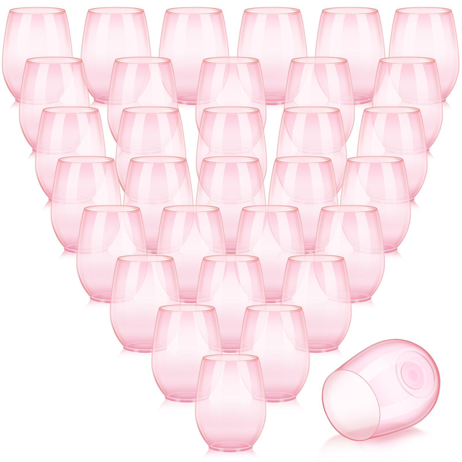 Photo 1 of Layhit 32 Pcs Plastic Wine Glasses Stemless Reusable Wine Glasses Unbreakable Plastic Cups for Wedding Birthday Valentine Champagne Party(Pink,14 oz)