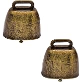 2 Pack Antique Style Metal Cow Bells, Super Loud Horse Sheep Copper Bells, Cattle Farm Animal Brass Bells, Metal Pet Bells Bronze Bell (Green Bronze)