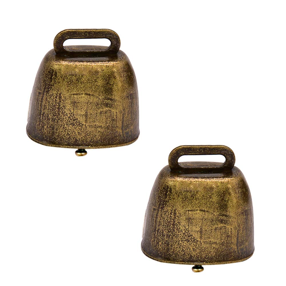2 Pack Antique Style Metal Cow Bells, Super Loud Horse Sheep Cattle Farm Animal Brass Bell, Metal Pet Bells Bronze (Green Bronze)