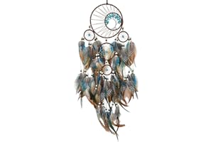 Belacasa Premium Crystal Turquoise Tree of Life Five Rings Dreamcatcher Hanging Decoration Natural Feather Wall Decoration Ha