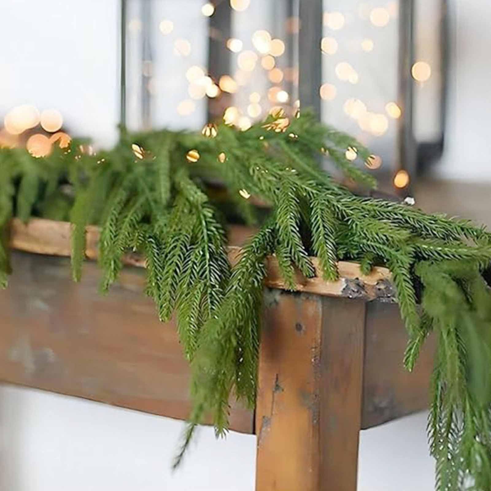 Christmas Norfolk Pine Garland, Green Plastic Artificial Pine Branches Christmas Tree Wreath Banister Outdoor Decorations for Fireplace Stairs Cabinets Door Frames(9ft/270cm)