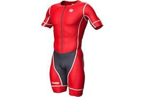 Zimco Triathlon Tri Suit - Men's Classic Short Sleeve Skinsuit Trisuit Racesuit Triathlon Aero Suit Swim Bike Run (Red, 3XL),