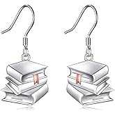 Book Earrings 925 Sterling Silver Book Dangle Earrings Teacher Graduation Jewelry Gifts for Women