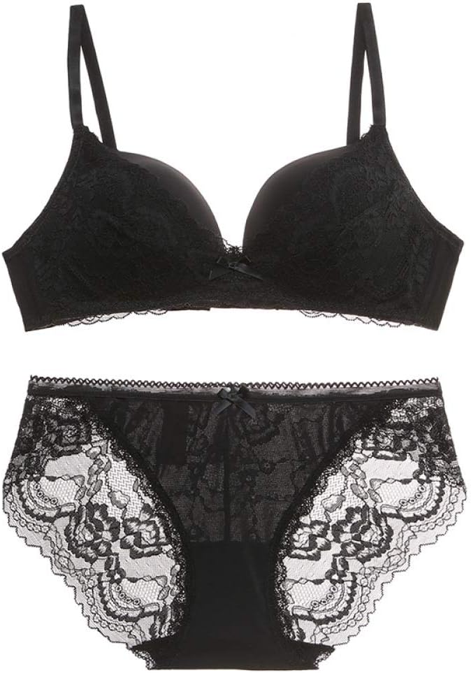 Yanwenkang Lace no steel ring gathered bra girl underwear set thin mold cup black 70A
