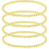 SM Stainless Steel Gold Silver Rose gold Beaded Ball Bracelets Set for Women Stretchable Elastic Bracelet (Set 4pcs - 3mm Solid Gold)